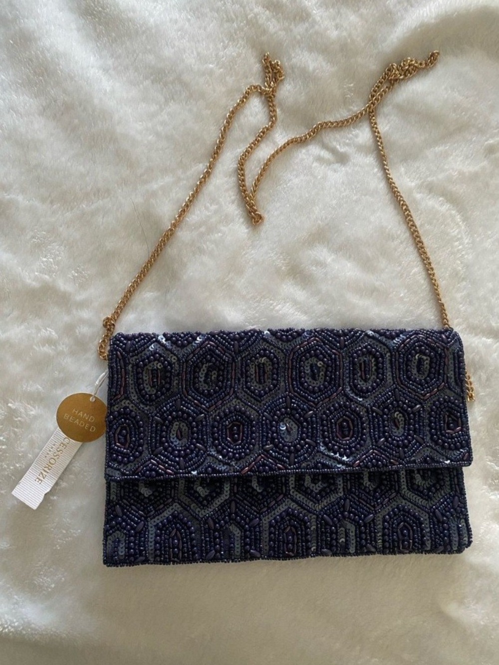 Accessorize Beaded Navy Chain-Handle Clutch